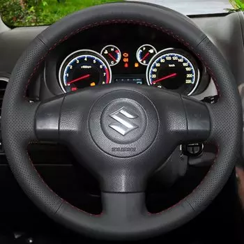 Черный чехол на руль из искусственной кожи ручной работы чехол рулевого колеса автомобиля для Suzuki SX4 Alto Old Swift Opel Agila
