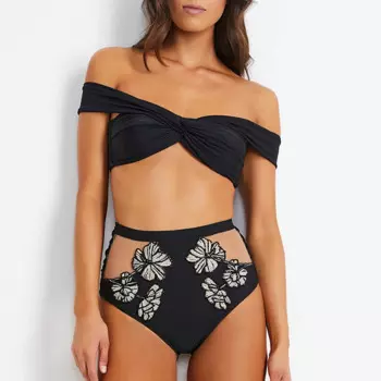 Черный комплект бикини с рюшами из двух предметов, женский летний купальный костюм, роскошные шорты, бикини 2022