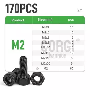 Черный комплект винтов с шестигранной головкой 30/1080 M2 M2.5 M3 M4 M5 M6 M8 M10 DIN912 12.9 Набор винтов с шестигранной головкой класса с шестигранной головкой