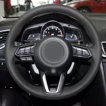 Черный Кожаный Чехол На Руль, Сшитый Вручную Для Mazda CX3 CX-3 CX5, Автомобильный Чехол На Колесо, Аксессуар