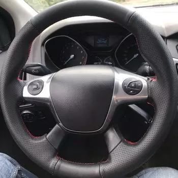 Черный мягкий искусственный кожаный чехол для самостоятельной сборки модели Ford Focus 3 2012-2014 чехол рулевого колеса автомобиля 2011-2014 KUGA Escape 2013-2016