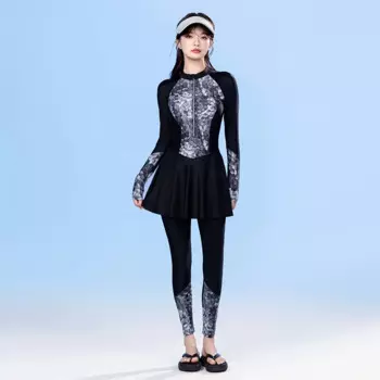 Черный Мусульманский купальник Burkini, женский купальник с длинным рукавом и полным покрытием