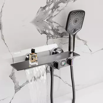 Черный настенный смеситель для ванны JIEFADZ двухфункциональный с полочкой