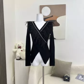 Черный пикантный приталенный свитер в стиле ретро, женский модный свитер в Корейском стиле