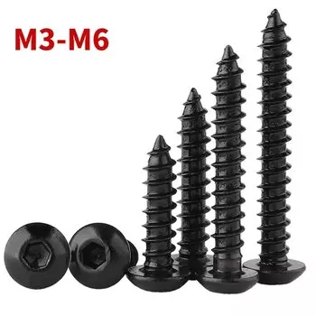 Черный шестигранный шестигранник M3 M4 M5 M6 Винт из углеродистой стали Черная кнопка с круглой головкой Саморезы по дереву Класс 8,8