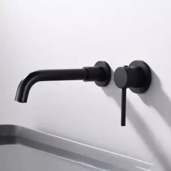 Черный смеситель для ванной комнаты с одной ручкой, настенный смеситель, вращающаяся на 360 градусов насадка, латунный смеситель для раковины