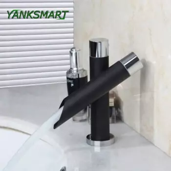 Черный смеситель для ванной комнаты YANKSMART, водопад, хромированный смеситель с одной ручкой, устанавливаемый на бортике, тропический водопроводный кран