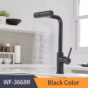 Черный выдвижной кухонный смеситель из нержавеющей стали 304, водопад, смешанная вода для горячей и холодной воды, многофункциональный смеситель для полоскания, вращение 3668.