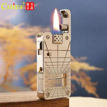 CHIEF креативный насос масляный клапан металлический один клик выброс зажигание ветрозащитный открытый огонь прозрачное масло окно керосиновая зажигалка инструмент