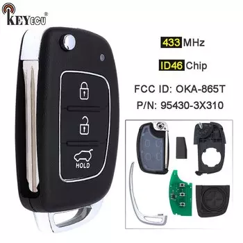Чип KEYECU 433 МГц ID46 P/N: 95430-3X310 FCC ID: OKA-865T, откидной брелок с дистанционным управлением для Hyundai Elantra 2014 2015 2016