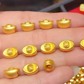 Чистые 24K желтые золотые бусины для женщин 999 Золото 3D YuanBao Fu Бусины 1 шт.