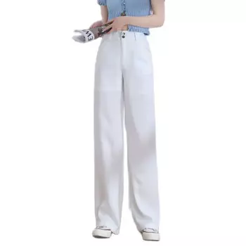 Чистый белый широкие хлопковые джинсы женские серые синие тонкие свободные мягкие повседневные Прямые летние длинные голубые джинсы S 3XL 5XL