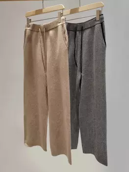 Чистый Кашемир Упругие Талии Трикотажные Брюки