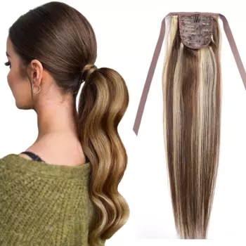 Chocola 16 "-18" 100 г бразильская лента для волос Remy, заколка для хвоста, 100% наращивание человеческих волос, конский хвост, прямой