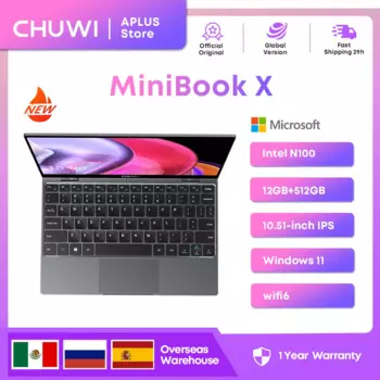 CHUWI MiniBook X 2-в-1 планшетный ноутбук 10,51 дюймов сенсорный экран 12 ГБ LPDDR5 512 ГБ SSD Intel N100 клавиатура с подсветкой Windows 11 WiFi 6
