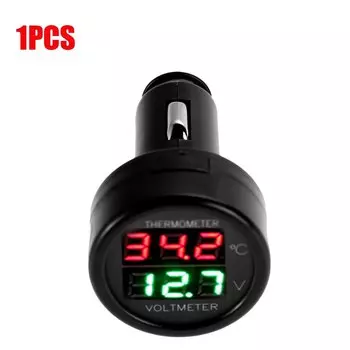 Цифровой автомобильный вольтметр, термометр, прикуриватель 2 в 1, монитор напряжения батареи, измеритель температуры, 12 В, 24 В