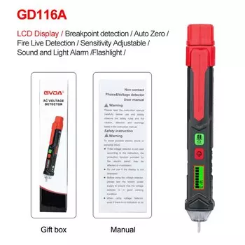 Цифровой Бесконтактный детектор напряжения GVDA, фоторучка, 12-1000 В, электрический датчик тока, тестовый карандаш с ЖК-дисплеем