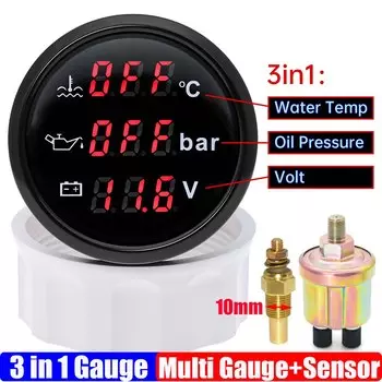 Цифровой датчик 3 в 1 52 мм с сигнализацией 0 ~ 120 Датчик температуры воды + давление масла + напряжение с датчиком давления масла/датчика температуры воды на заказ