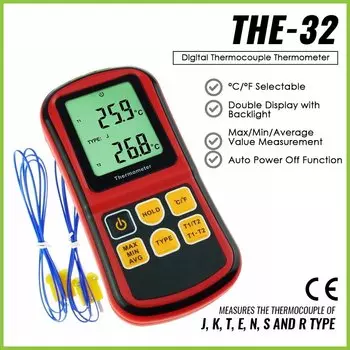 Цифровой двухканальный термометр типа K J T E R S N, измеритель термопары, выборный блок для лабораторной пищевой промышленности, металлургии, HVAC