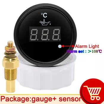 Цифровой фотоэлемент 52 мм для измерения температуры масла с будильником, фотоэлемент 10 мм, 12 В, 24 В, фотоэлемент измерения температуры 50-150 градусов Цельсия