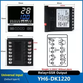 Цифровой интеллектуальный контроллер температуры PID YH6-AK1220/BK1220/DK1220/EK1220 Реле SSR Двойной выход 4-20 мА Терморегулятор