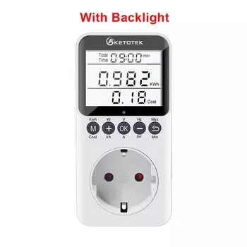 Цифровой измеритель мощности переменного тока, ваттметр, потребляемая розетка, счетчик энергии, кВтч, вилка европейского стандарта, 220 В, монитор электроанализатора