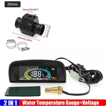 Цифровой измеритель температуры воды и напряжения с радиатором, датчик температуры соединения труб, адаптер шланга 2 в 1, автомобильный измеритель, звуковой сигнал, сигнализация