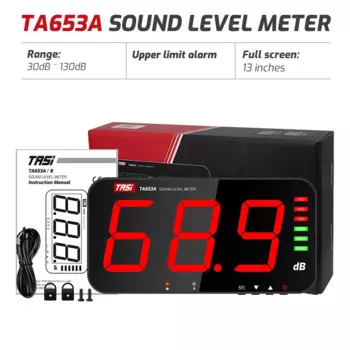 Цифровой измеритель уровня звука TASI TA653A TA653B, большой экран, дисплей, шумомер, дБ, настенный, с сигнализацией, для больницы, бара, школы