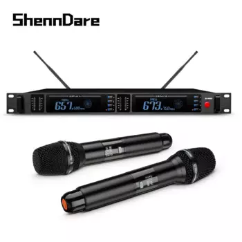 Цифровой профессиональный беспроводной микрофон shennосе, 2 канала, УВЧ, DJ, караоке, портативная система для представлений, микрофон