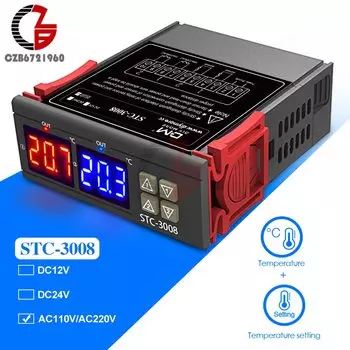 Цифровой термостат STC-3008, двойной светодиодный датчик для контроля температуры, 110 В переменного тока, 220 В, для нагревания/охлаждения холодильника