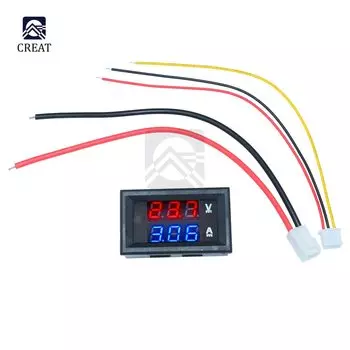 Цифровой вольтметр-амперметр Ziqqucu 0,28", синий, красный