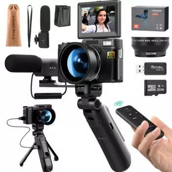 Цифровые камеры G-Anica 4k для фотографии, видеокамера 48 МП для YouTube, набор видеорегистраторов-микрофон и пульт дистанционного управления, штатив с рукояткой