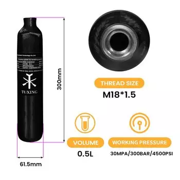 Цилиндр из углеродного волокна TUXING 1,5 фунт/кв. Дюйм, л, см3, бар, Воздушный бак высокого давления, HPA, для подводного плавания, фотоальбом M18 *