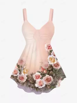 Cinched Tank Top Plus Size топ женский top mujer Summer ropa mujer juvenil Outfit Flower Printed