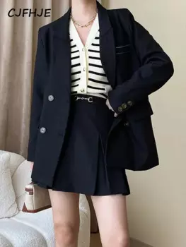 CJFHJE Двубортный Блейзер в студенческом стиле женский черный осенне-зимний костюм куртка Женская Повседневная офисная верхняя одежда