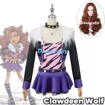 Clawdeen Wolf Monster Косплей Костюм Парик для женщин Хэллоуин Карнавал Ролевая игра Униформа Жемчужное ожерелье Юбка Высокая сексуальная вечеринка
