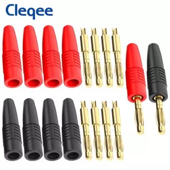 CLEQEE P10012-Gold Банановые штекеры 10 шт. 24A красные/черные