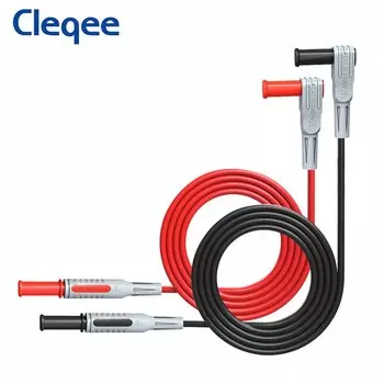 Cleqee P1033 1 пара тестовых проводов для мультиметра, безопасный штекер типа «банан», 90 градусов, прямой тестовый кабель для мультиметра, 100 см, 1000 В/15 А