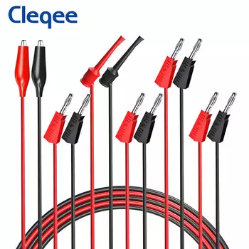 Cleqee P1051B 6 шт. двойные штабелируемые банановые штекеры к зажимам типа «крокодил» тестовые зажимы мультиметр испытательные выводы набор для электрических