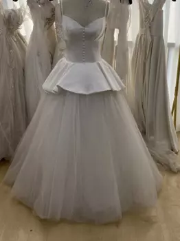 CloverBridal достойное высокое качество на тонких бретельках сатин + тюль трапециевидные Свадебные платья с пуговицами vestidos de novias 2024 ZD10