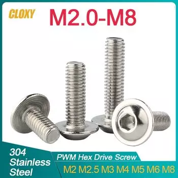 CLOXY Винты с полукруглой головкой из нержавеющей стали 304 M2 M2.5 M3 M4 M5 M6 M8