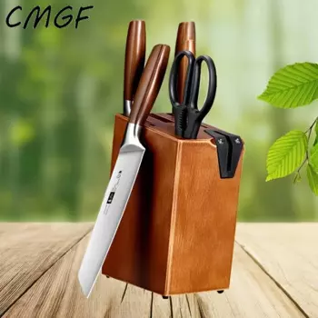 CMGF 6 шт. наборы кухонных ножей, стальные наборы ножей шеф-повара, кухонные ножницы из нержавеющей стали, держатель ножа для фруктов, столешница