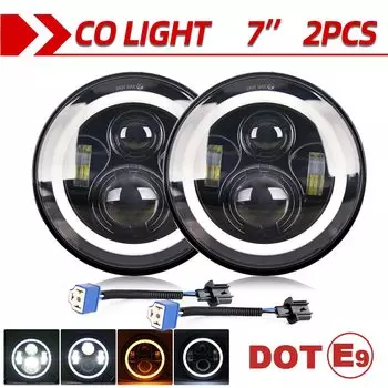 CO светильник 7-дюймовый светодиодный светильник s DRL Hi/Lo луч 50 Вт 30 Вт Halo Кольцо Янтарный ангельский глаз для Niva мотоцикла Лада внедорожника 4x4 УАЗ 12В 24В