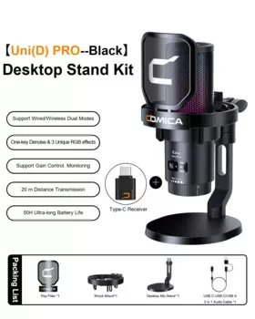 COMICA UNI PRO Беспроводной игровой USB-микрофон для ПК, ноутбука, смартфона, конденсаторный микрофон с шумоподавлением и RGB-подсветкой, отключение звука