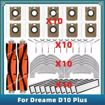 Запчасти для Dreame D10 Plus, сменные детали, аксессуары, основная боковая щетка, фильтр НЕРА, Швабра, тканевый мешок для пыли
