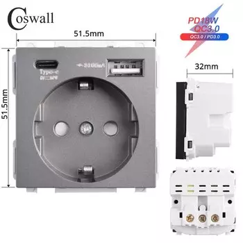 Coswall Zigbee Универсальный розеточный модуль с USB