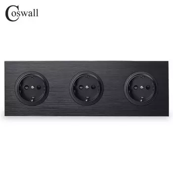 Coswall Тройная настенная розетка черная/серебристая