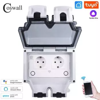 Coswall Tuya Wi-Fi Yandex Alice IP66 Водонепроницаемая одинарная двойная розетка европейского стандарта, таймер, программируемая работа с Alexa Google Home