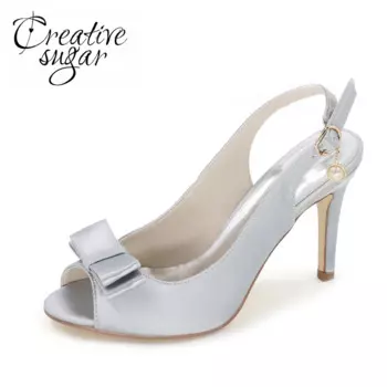 Creativesugar/атласные вечерние модельные туфли с ремешком на пятке и бантом; Свадебные вечерние туфли-лодочки для невесты; туфли-лодочки с открытым носком; женские 7 видов цветов