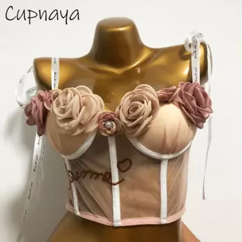 Cupnaya 3D цветочное женское газовое белье, укороченный топ, сексуальный Бюстье, корсет на бретельках, бюстгальтер без косточек с внутренней подкладкой, нижнее белье, фиолетовый